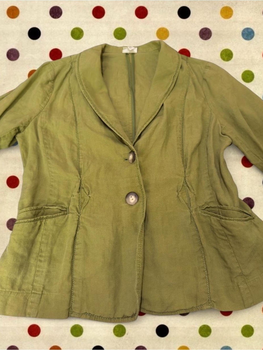 Vintage earthy twee Olive Green Tailored Button Front 100% linen blazer Jacket